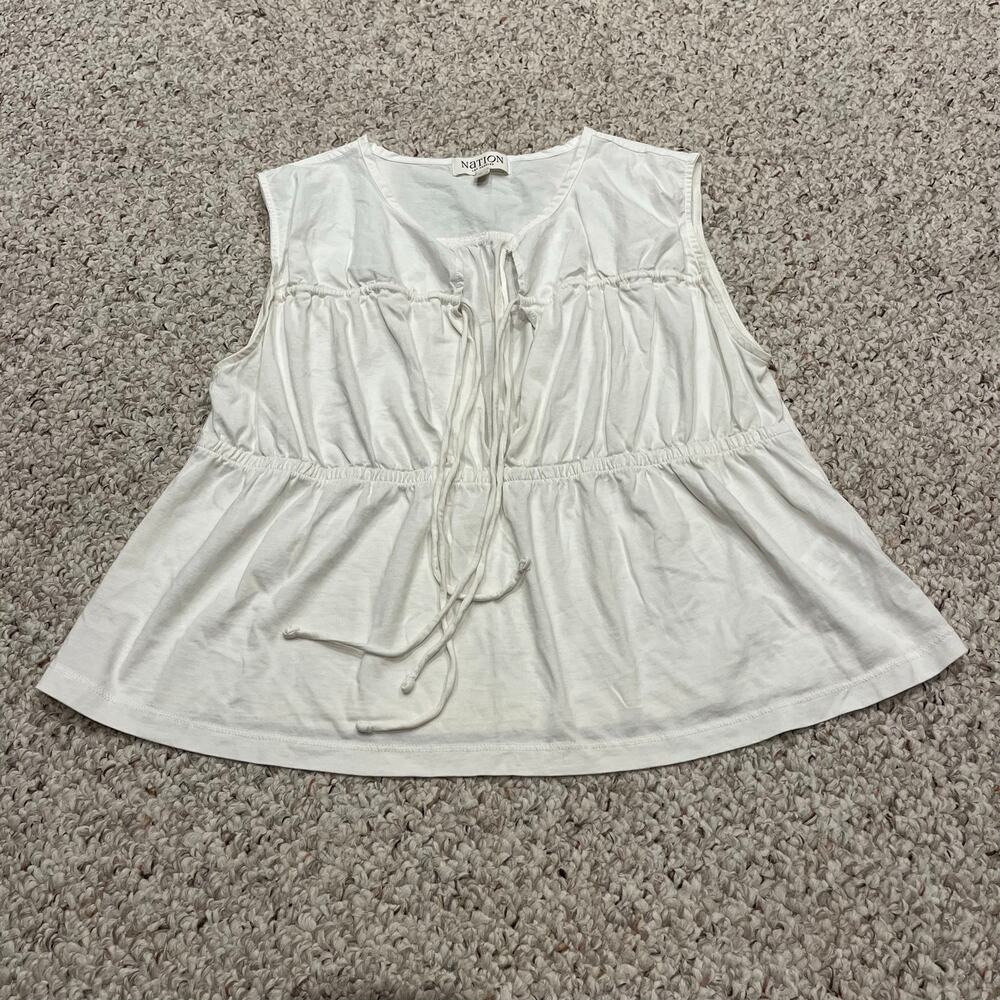 Nation LTD Lacie Tie Top M Sleeveless White Classic Feminine Casual Cotton